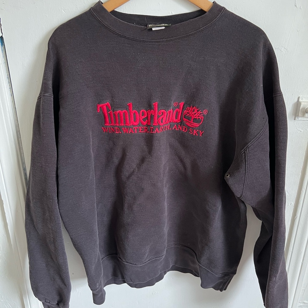 Vintage Timberland Black Sweatshirt with Red Embroidered Logo